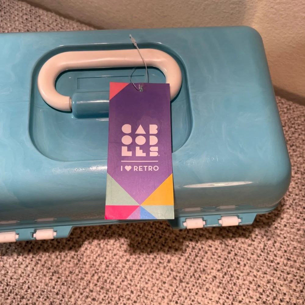 Caboodles “On the Go Girl” Portable Makeup Storage with Mirror Blue and White